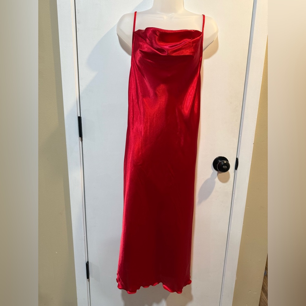 Bebe Vibrant Red Satin Dress-#1255